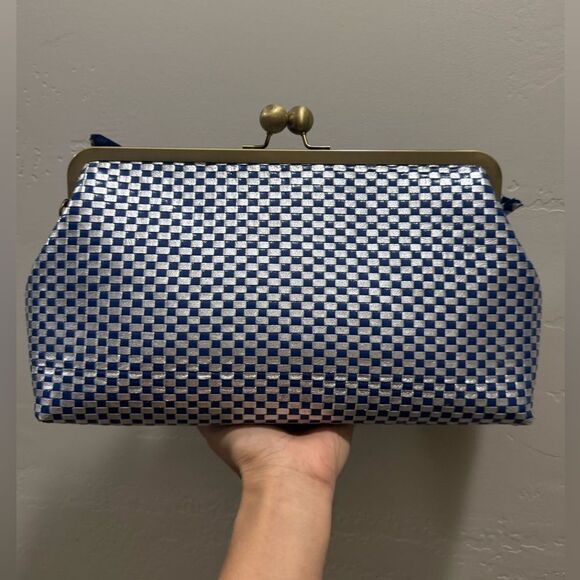 3D Abstract Art With Woven checkered Leather Handmade Oversized Kisslock Bag - Picture 12 of 17